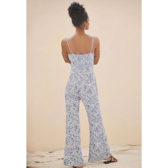 NWT Anthropologie Hutch Blue Motif Ditsy Floral Print Wide Leg Jumpsuit - Picture 2 of 13